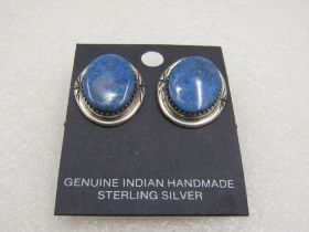 Sterling Silver Southwestern Lapis Lazuli Earrings, Pierced, 1"