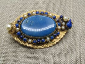 Vintage Original By Robert Brooch, Blue Glass & Faux Pearl, 1950's-1960's