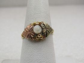 Vintage 10kt, Black Hills Gold Pearl Ring, Sz. 7, Landstrom's