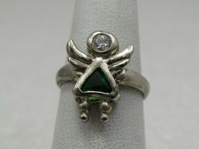 Vintage Rhinestone Angel Ring, Sz. 6, Marked .925