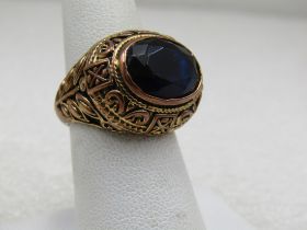 Vintage 10kt G.P. Black Statement Ring, Sz. 7.25. Two-Tone, Gothic Themed