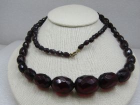 Vintage Graduated Faceted Cherry Red Ambler Necklace, 32".