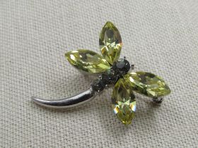 Vintage Rhinetone Dragonfly Brooch, Silver Tone, 1.5" by 1.25"