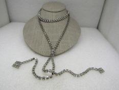 Vintage Rhinestone Necklace, Snap Closure with Cluster, 46