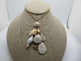 Vintage Dangling Seashell Necklace, White Enamel Washed, 18", 1960's-1970's