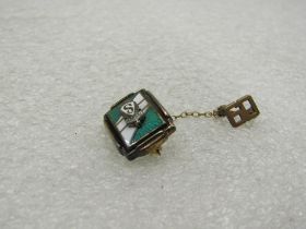 Vintage 1960's S School Pin with Year, Enameled Green & White