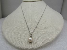 Vintage Sterling Avon Cultured Pearl Rhinestone Necklace, 18"