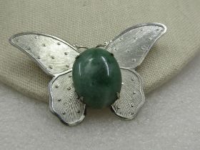 Vintage Butterfly wtih Green Agate/Jadeite, 1960's, 2.75"