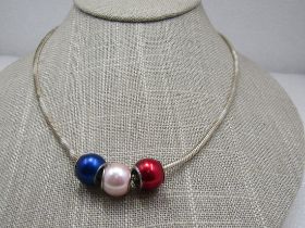 Red, White, & Blue Pearly Slide Bead Serpentine Necklace, 18"