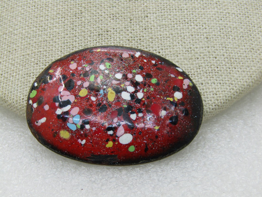 Vintage Enameled Copper Speckled Brooch, 1960's, 2"