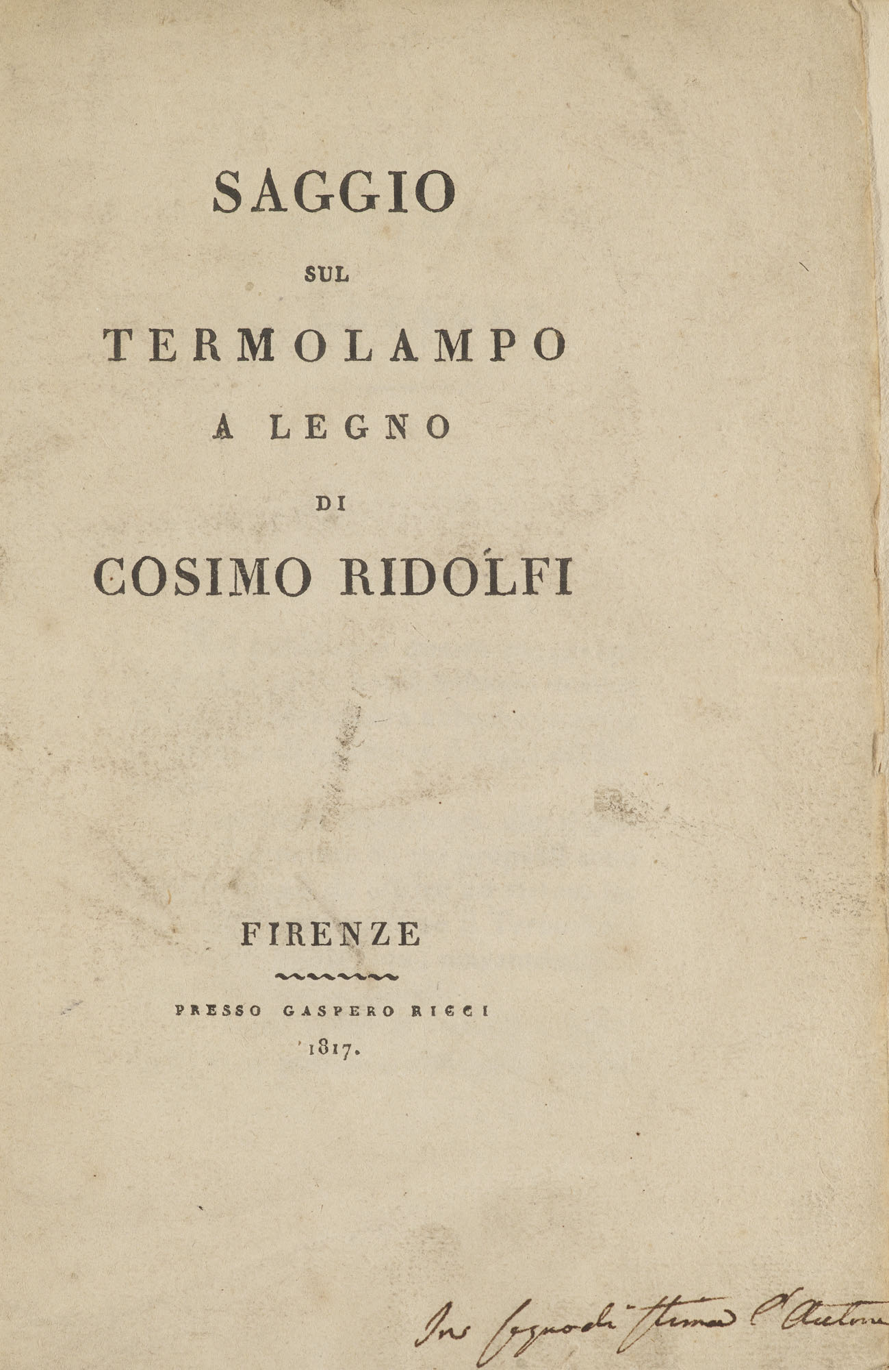Cosimo Ridolfi. Saggio sul termolampo