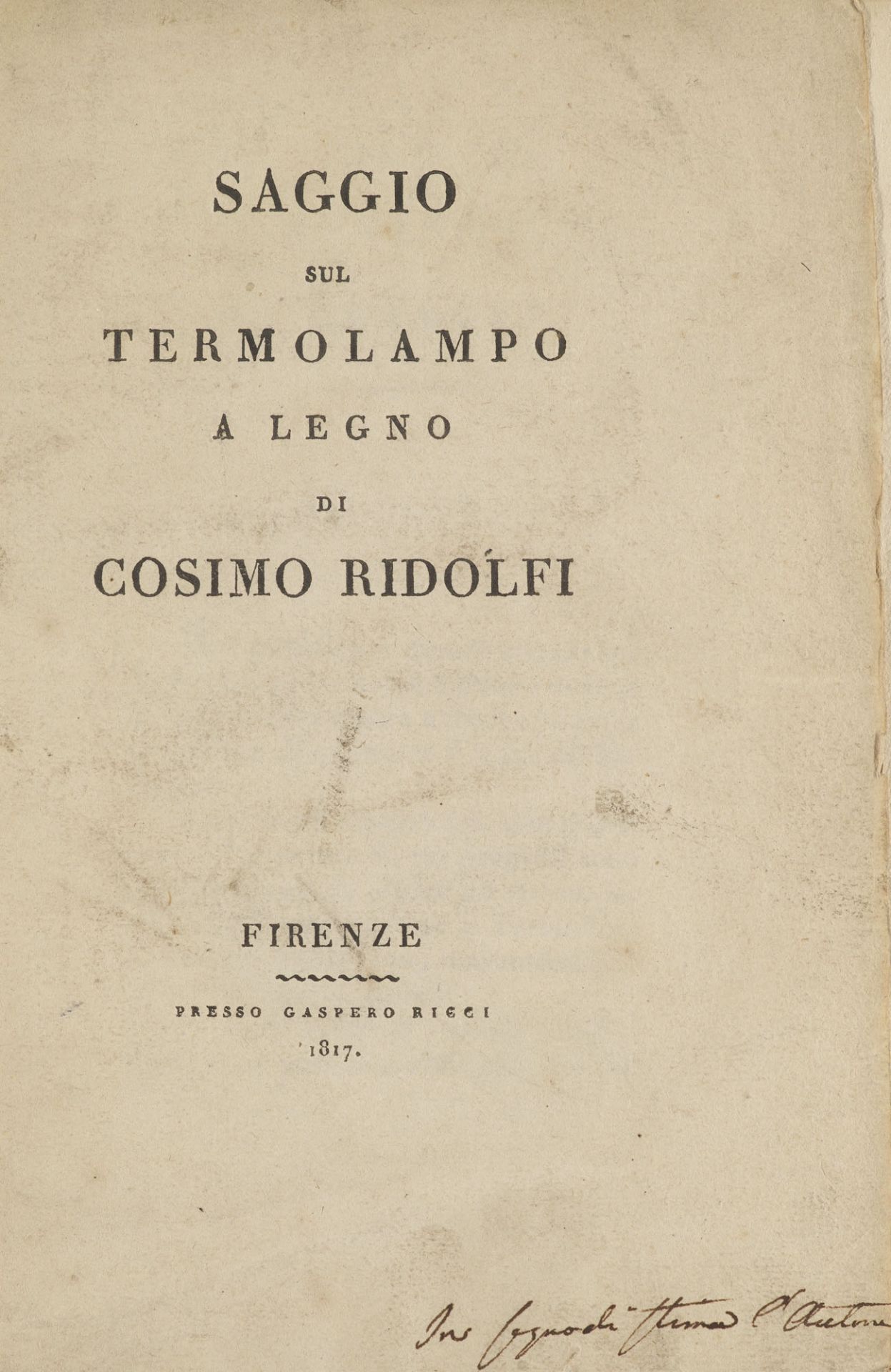 Cosimo Ridolfi. Saggio sul termolampo