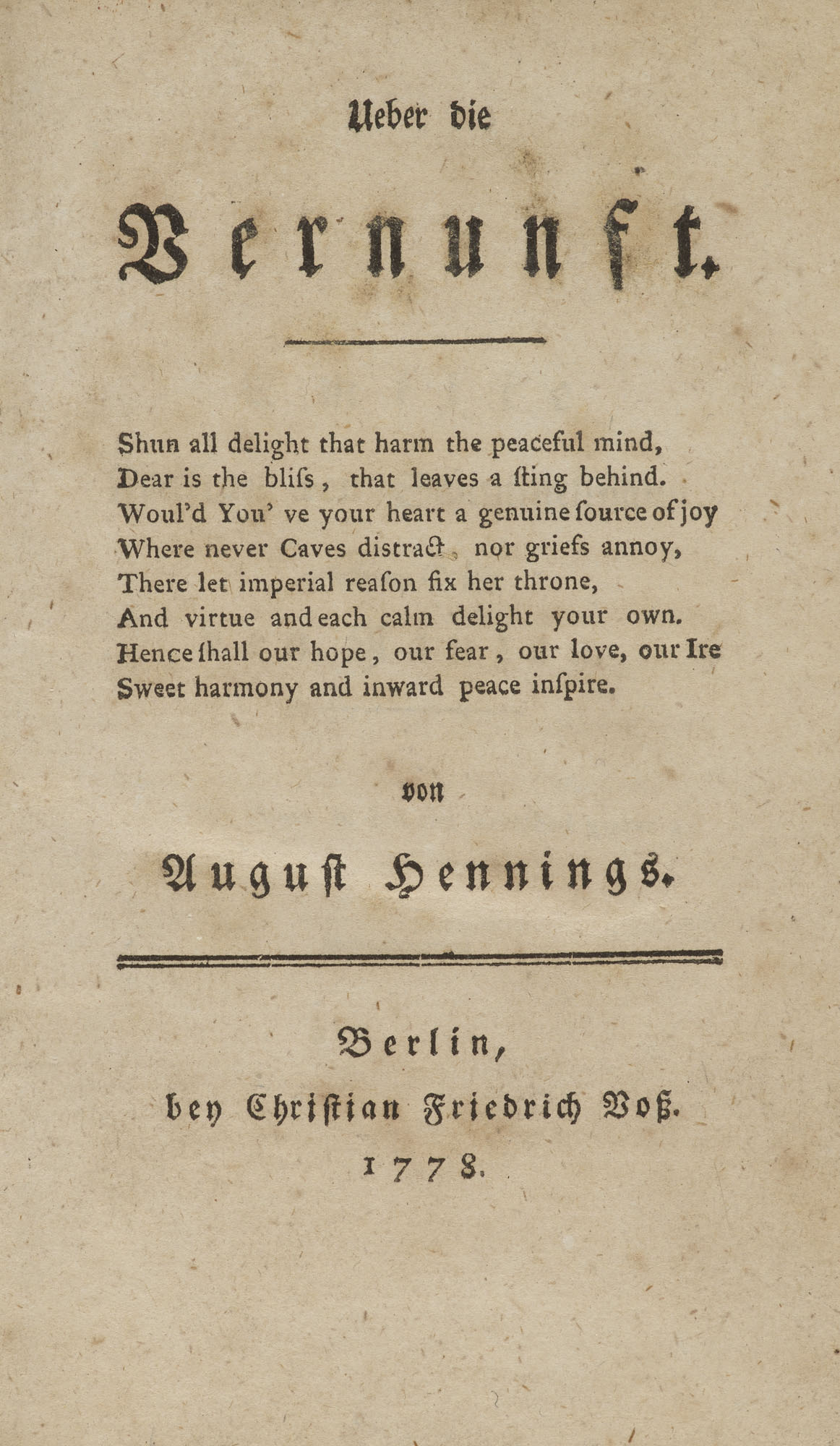 August Hennings. Ueber die Vernunft.