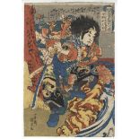 Kuniyoshi, Wang Ying, Warrior, Original Japanese Woodblock Print