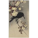 Koson, Crow on Cherry Branch, Original Japanese Woodblock Print