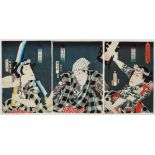 Kunichika, Three Actors, Tattoo, Original Japanese Woodblock Print