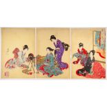 Chikanobu, Hair styling, Original Japanese Woodblock Print