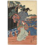 Eisen Keisai, River Bank, Original Japanese Woodblock Print