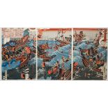 Sadahide, Battle, Warrior, Original Japanese Woodblock Print