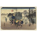 Hiroshige, Mishima, Tokaido Road, Original Japanese Woodblock Print