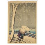 Koson Ohara, Snow, Original Japanese Woodblock Print