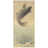 Koson Ohara, Leaping Carp, Original Japanese Woodblock Print