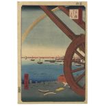 Hiroshige, Ushimachi, Rainbow, Original Japanese Woodblock Print