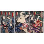 Kunichika, Tattoo, Kabuki, Original Japanese Woodblock Print