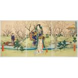 Hiroshige, Toyokuni III, Garden, Original Japanese Woodblock Print