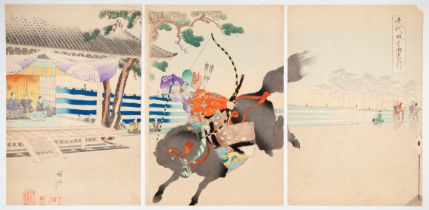 Chikanobu Yoshu, Yabusame, Original Japanese Woodblock Print