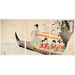 Chikanobu Yoshu, Boat Excursion, Original Japanese Woodblock Print