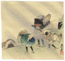 Zeshin Shibata, Travellers, Original Japanese Woodblock Print