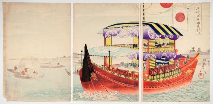 Chikanobu Yoshu, Okawa River, Original Japanese Woodblock Print