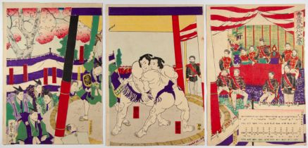 Yasuji Inoue, Sumo, Meiji Emperor, Original Japanese Woodblock Print