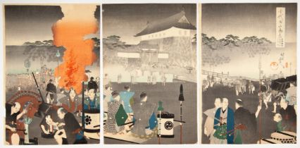 Chikanobu Yoshu, Edo Castle, Original Japanese Woodblock Print