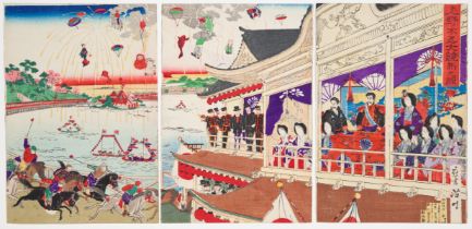 Yoshiaki Utagawa, Horse Racing, Original Japanese Woodblock Print