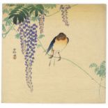 Koson, Barn Swallow, Wisteria, Original Japanese Woodblock Print