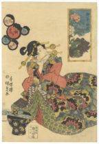 Kunisada I Utagawa, Spring, Bijin, Original Japanese Woodblock Print