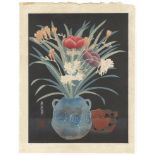 Mokuchu, Freesias and Anemones, Original Japanese Woodblock Print