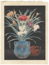 Mokuchu, Freesias and Anemones, Original Japanese Woodblock Print