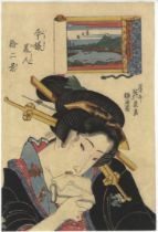 Eisen Keisai, Flirty, Twelve Beauties, Original Japanese Woodblock Print