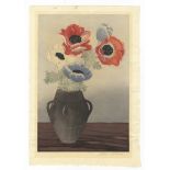 Mokuchu, Anemones 2, Original Japanese Woodblock Print