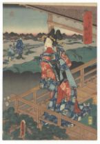 Toyokuni III, Love Letter, Bijin, Original Japanese Woodblock Print