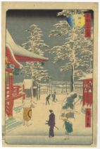 Hiroshige II, Edo, Snow, Original Japanese Woodblock Print