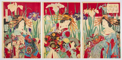 Kunichika Toyohara, Top Courtesans, Original Japanese Woodblock Print