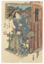 Eisen Keisai, Edo Bijin, Restaurant, Original Japanese Woodblock Print