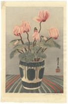 Mokuchu, Cyclamen II, Original Japanese Woodblock Print