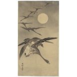 Koson Ohara, Geese, Full Moon, Original Japanese Woodblock Print