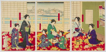 Ginko Adachi, Beauties, Triptych, Original Japanese Woodblock Print