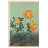 Bakufu Ono, Yellow Rose, Original Japanese Woodblock Print